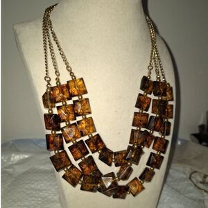 Acrylic Amber Square Beaded Layered Necklace Chunky Bib Statement
